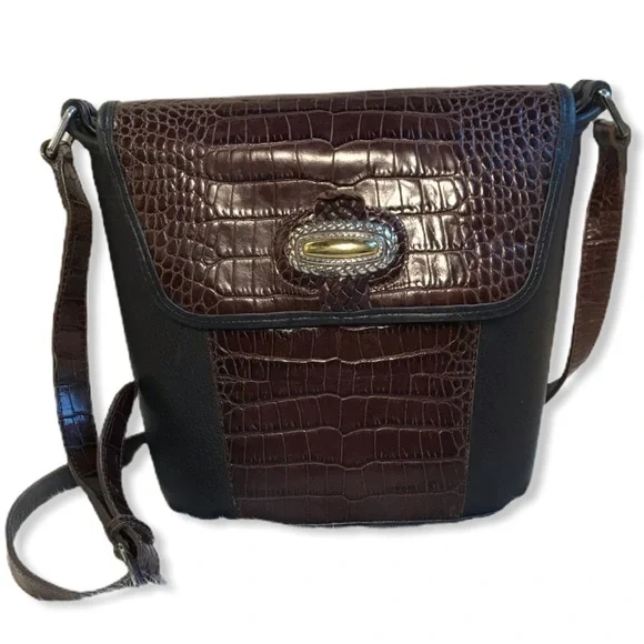 Brighton Vintage Bucket Bag Croc Embossed Leather Brown